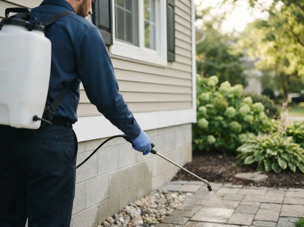 Pest control technician inspecting a home in Kahoka, MO